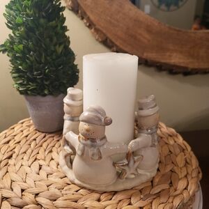 Snowman Candle Holder Holiday Decor JC Penney Home Collection Neutral Colors